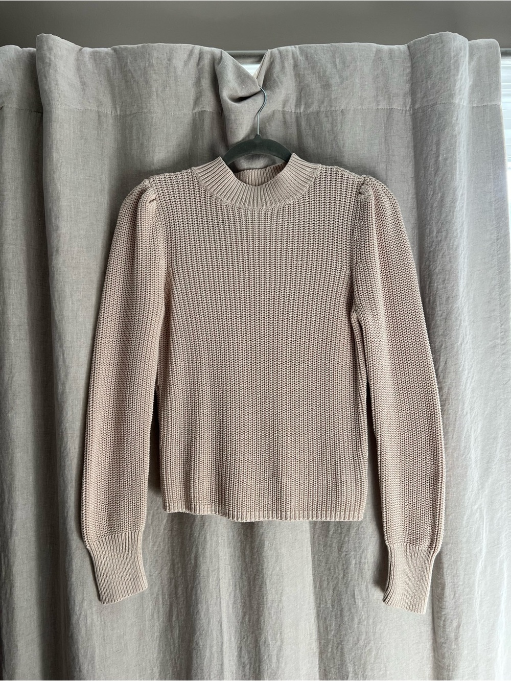 525 America Cream Knit Puff-Sleeve Turtleneck Sweater